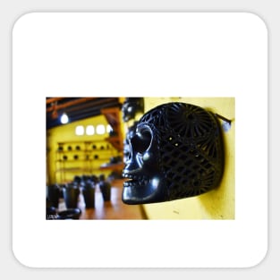 the dark skull of black clay ecopop photograph in oaxaca mixteca art Sticker